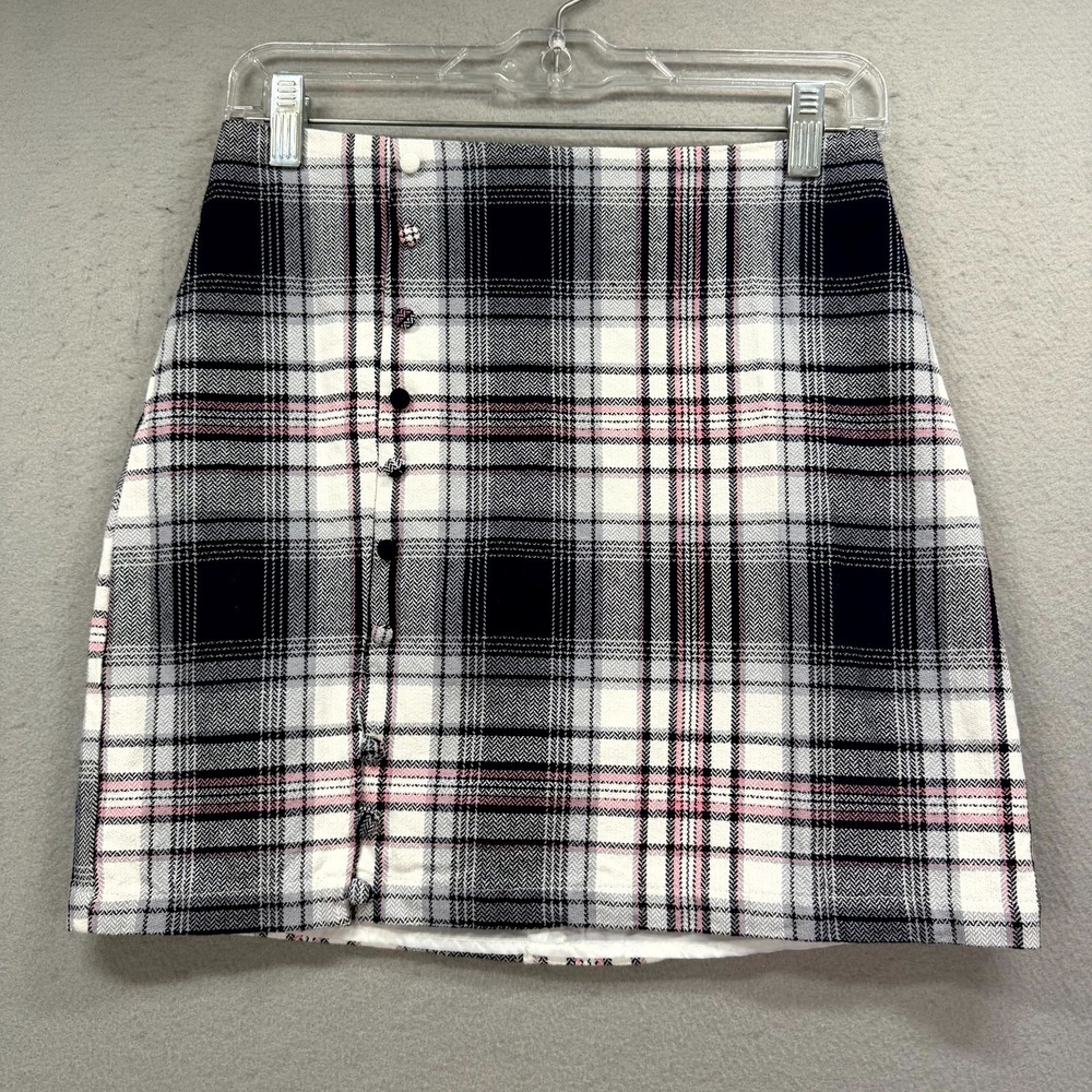 Blue Rain Mini Skirt Women Small White Black Plaid Check Office Career Back‎ Zip